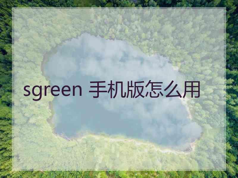 sgreen 手机版怎么用